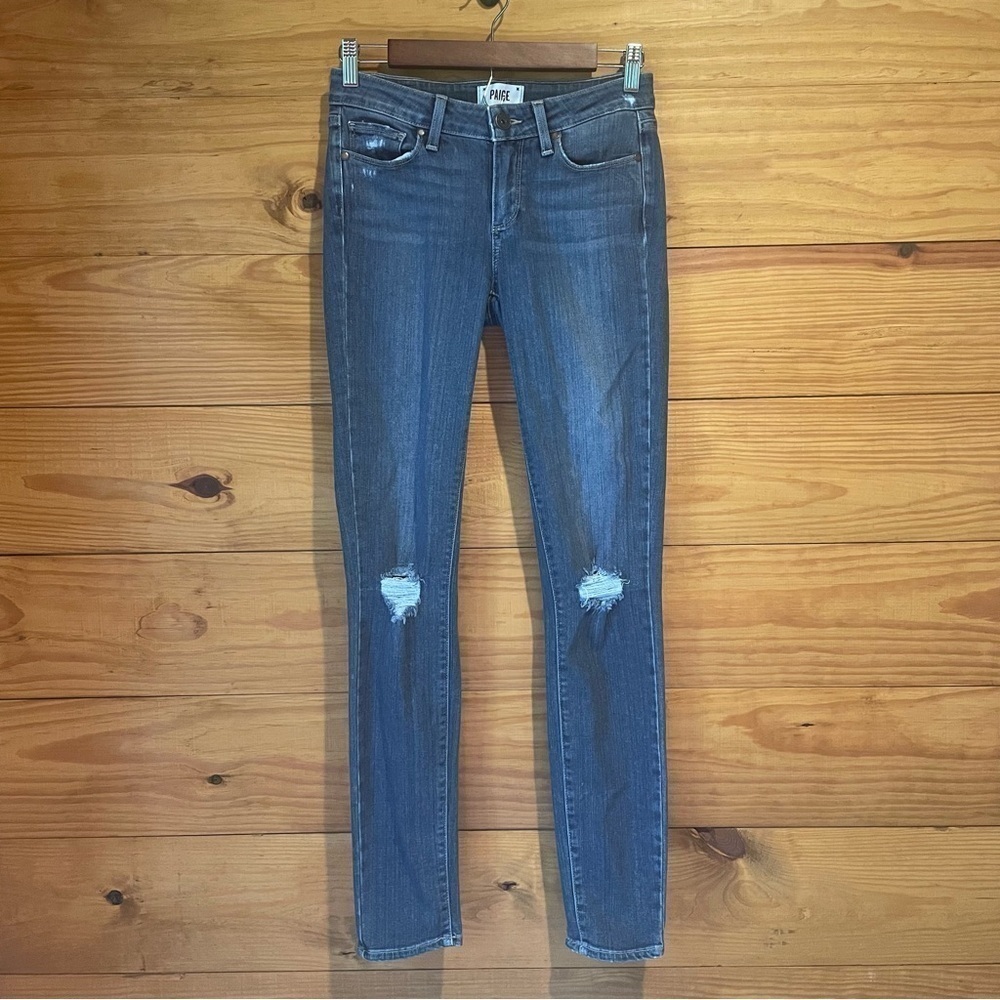 Paige Verdugo Ultra Skinny Mid Rise Denim Jeans in Quinnley Destructed 27